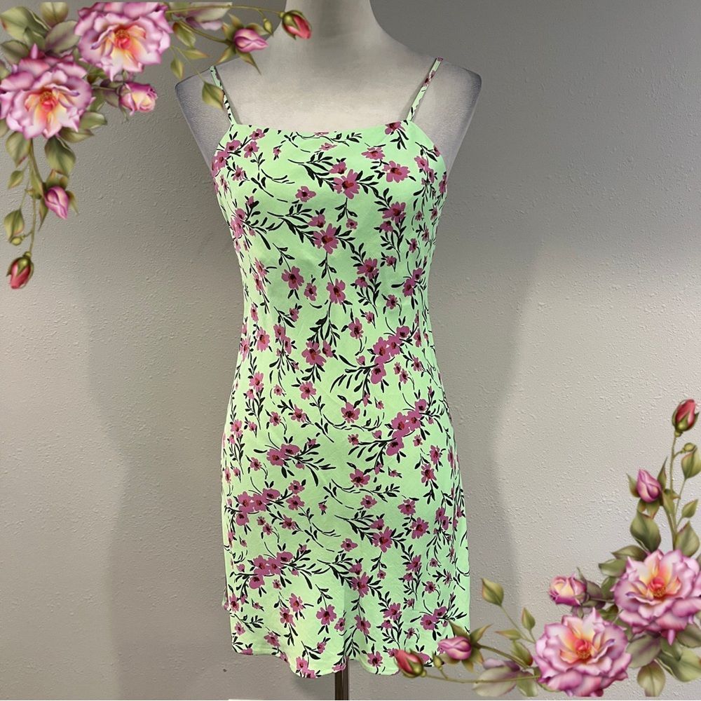 Zara Floral Mini‎ Dress in Green and Pink